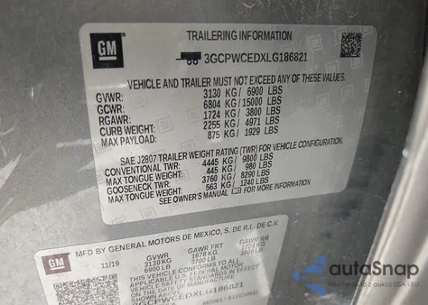 2020 Chevrolet Silverado 1500 2Wd Short Bed Lt from USA, damaged, VIN 3GCPWCEDXLG186821